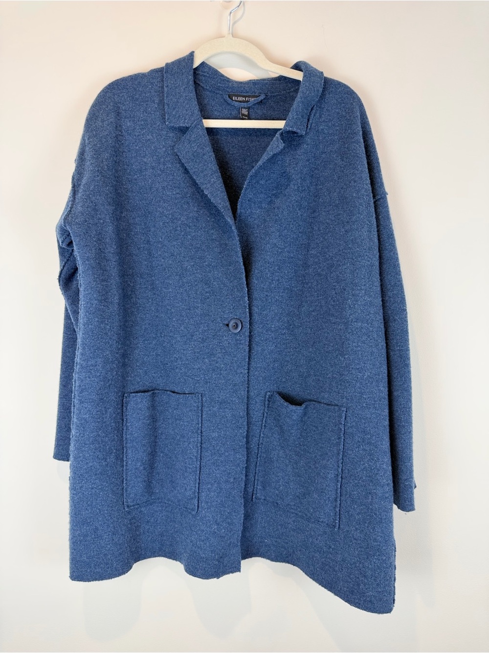 EILEEN FISHER Medium Navy Blue Merino Wool Relaxed Button Front Cardigan M